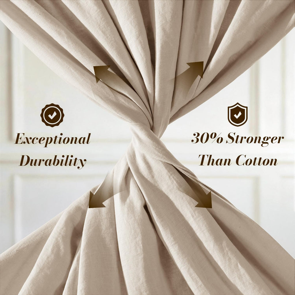 SONORO KATE 100% French Pure Linen Queen Size Sheets, Breathable and Durable Linen Bed Sheets, Anti-Tear, Machine Washable, 16 Inch Deep Pocket - 4 Piece (Natural Linen)