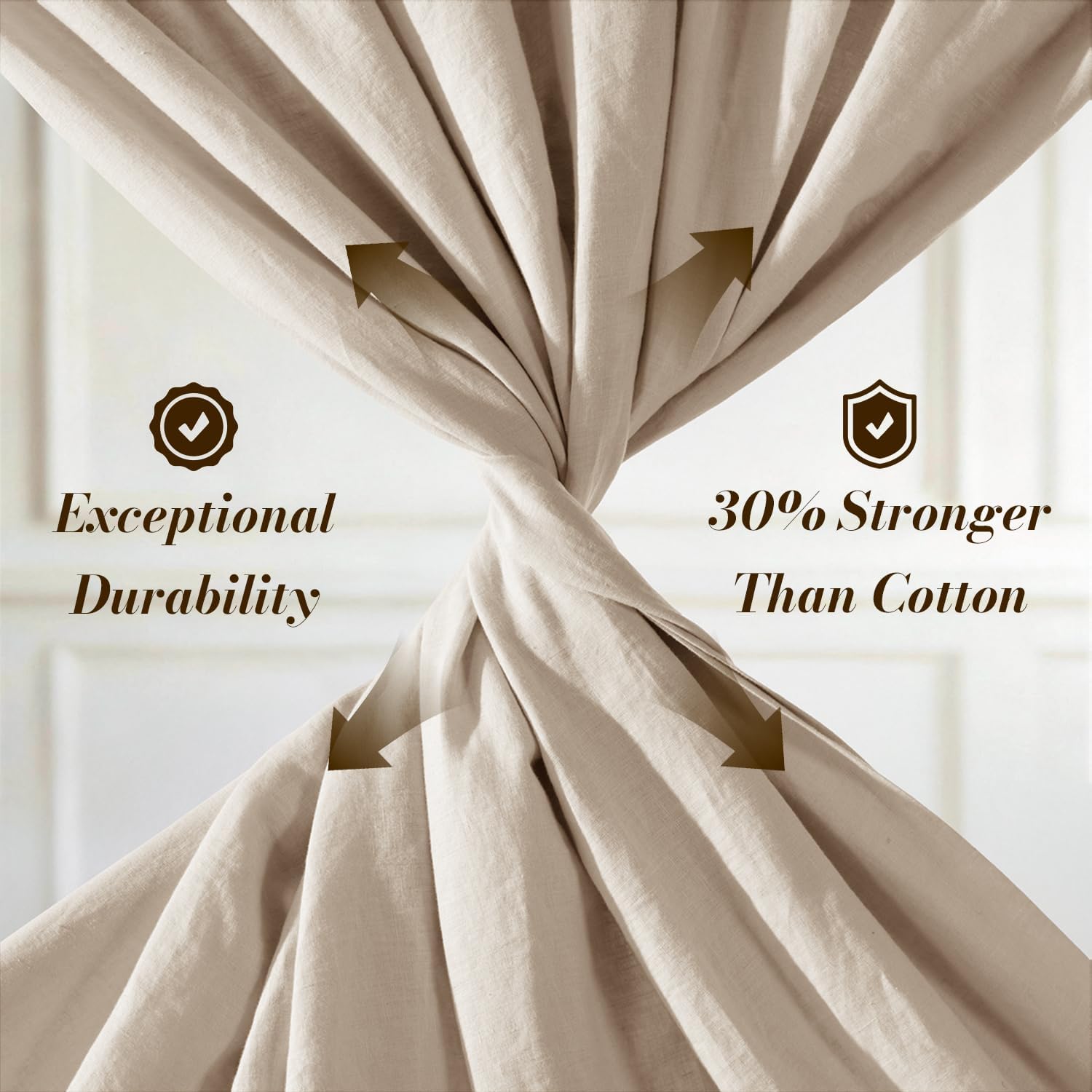 SONORO KATE 100% French Pure Linen Queen Size Sheets, Breathable and Durable Linen Bed Sheets, Anti-Tear, Machine Washable, 16 Inch Deep Pocket - 4 Piece (Natural Linen)