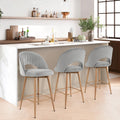 Swivel Bar Stools Set of 3, Counter Height Barstools for Kitchen Island, 26" Seat Height Bar Chairs for Dining Room, Velvet Upholstered Bar Stool with Back and Footrest, Gray