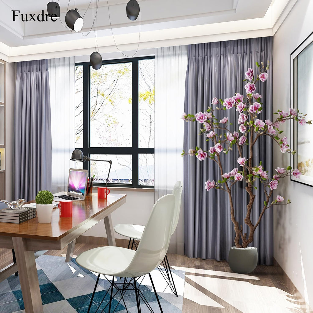 Faux Magnolia Tree 6.8 ft - with 57 Pcs White-Purple Flowers - Tall Artificial Plants Indoor, Large Fake Plant Perfect Potted Magnolia Flower Decor for Living Room, Stairs, Shop, Porch, Study Room