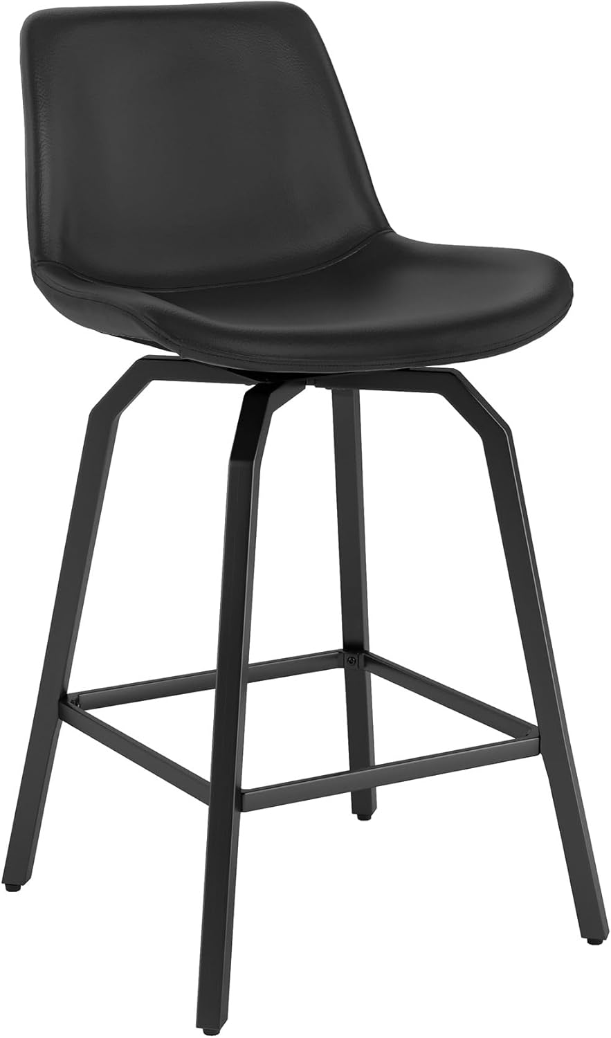 LUE BONA 360° Swivel Bar Stools Set of 3, 26 Inch Counter Height Bar Stools, Modern Faux Leather with Enlarged Seats, Metal Legs for Kitchen Island, Dining, Black