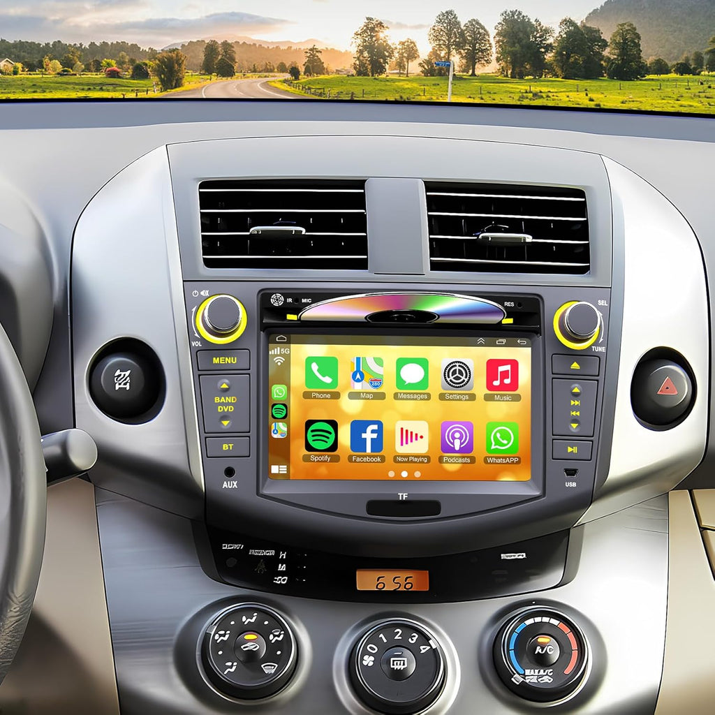 Car Radio for Toyota RAV4 2007 2008 2009 2010 2011 2012, 7-inch Touch Screen Stereo Support CD/DVD,CarPlay&Android Auto, Bluetooth5.2&Voice Control, Backup Camera& SWC,AM/FM Car Radio Receiver