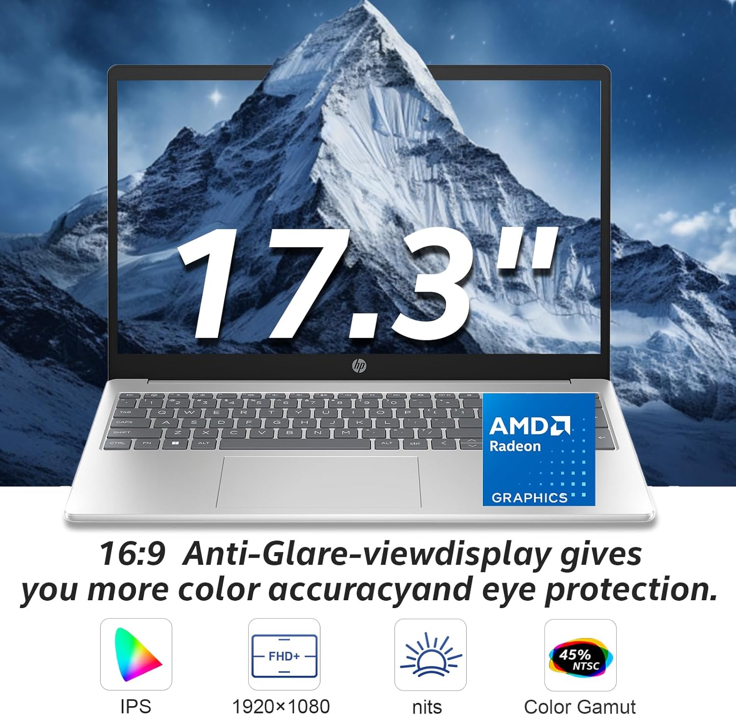 HP 17 inch laptops, AMD Ryzen 5 7430U(Beats i7-1165G7), 20GB RAM 512GB NVMe SSD Windows 11 Pro, 17.3" FHD IPS, Copilot AI, Numeric Keyboard, Type-c, Patented KB Kit