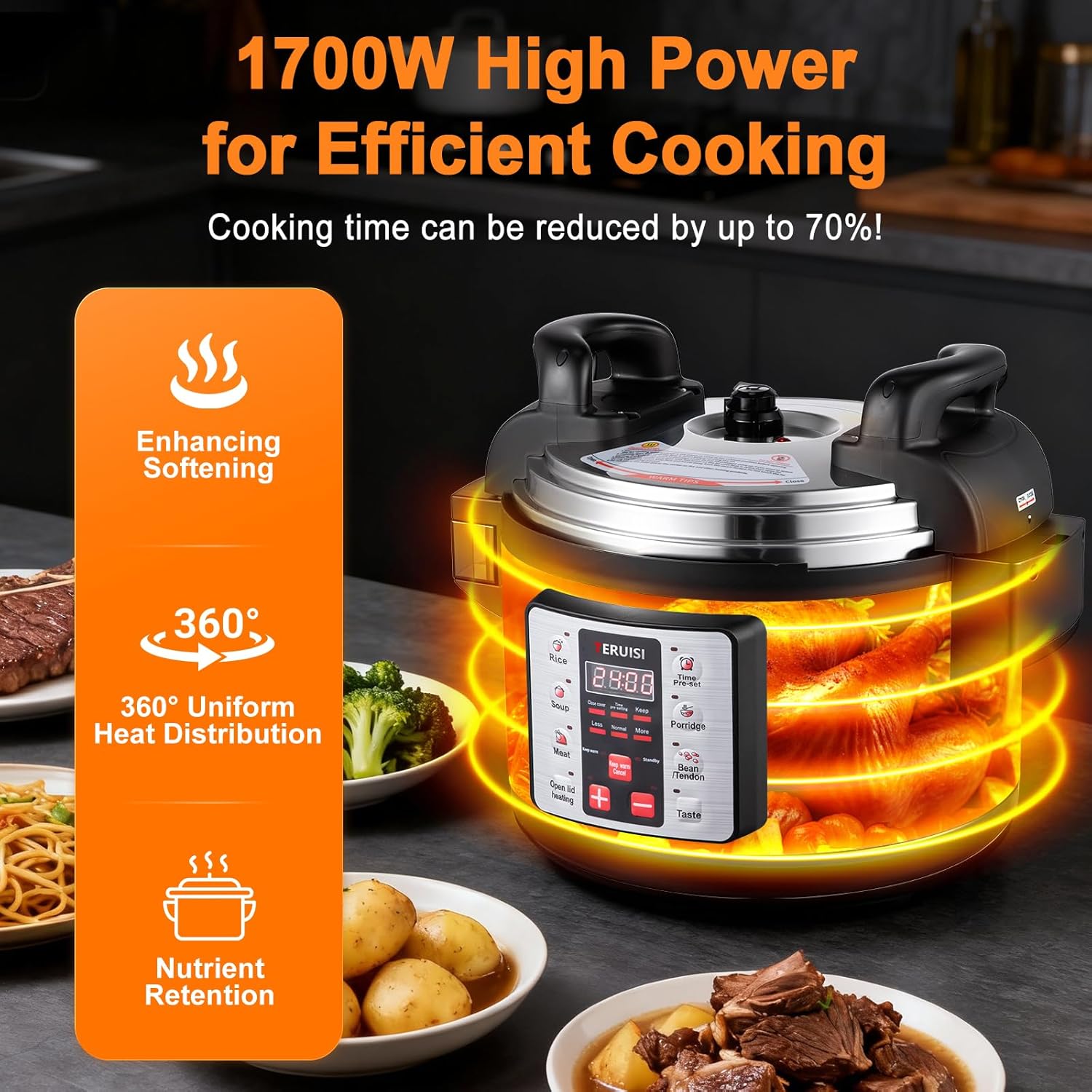 15.9QT/15L Commercial Pressure Cooker, 8-in-1 Multifunctional Large Pressure Cookers, 1700W Electric Pressure Canner with Non-stick Inner Pot, Slow Cooker Rice Maker for 25-35 People Use