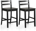 COSTWAY Wooden Bar Stools Set of 2, 24-Inch Counter Height Stools with Ergonomic Backrest & Footrest, Farmhouse High Dining Chairs for Kitchen Island, Pub, Cafe (2, Black)
