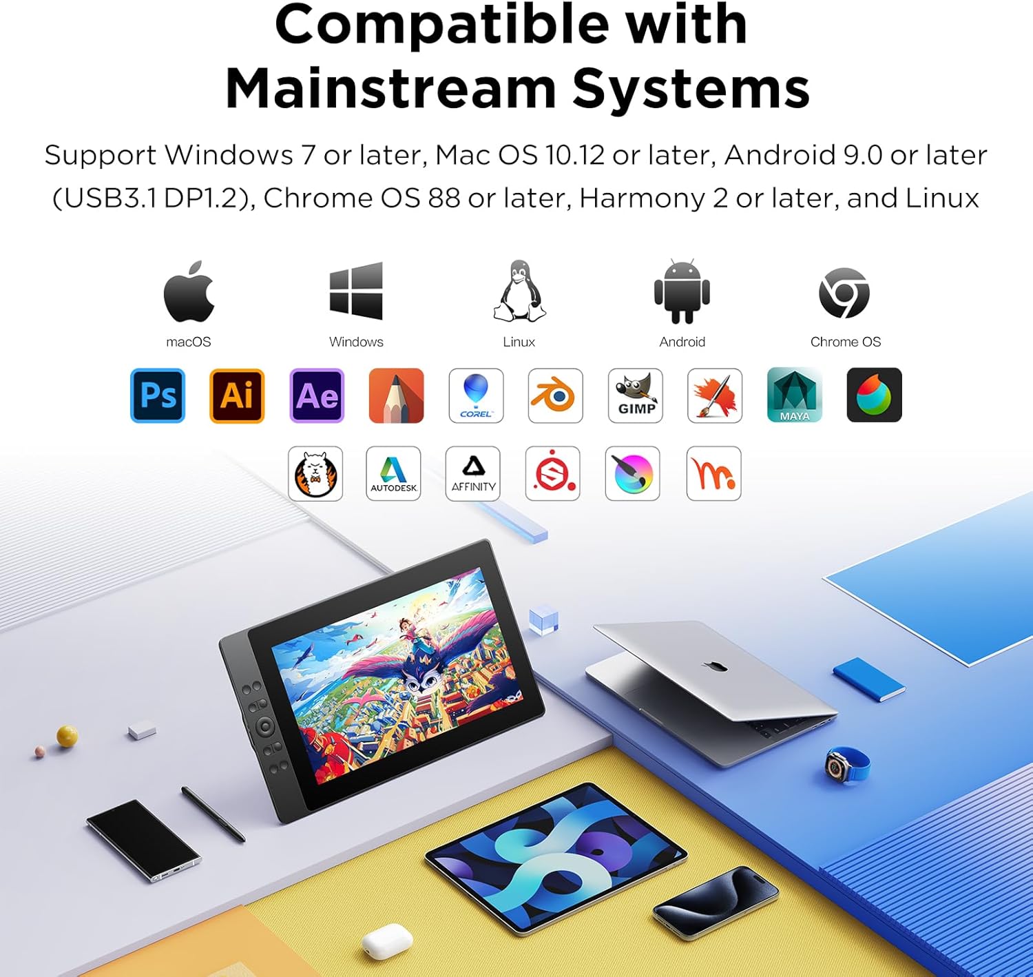 UGEE 15.4 inch Drawing Tablet with Screen .143% sRGB UE16 Computer Graphics Tablet with Full-Laminated Screen 8+1 Hot Keys 16K Level Pressure Battery-Free Stylus .Drawing Pad for PC/Windows/Mac/Android
