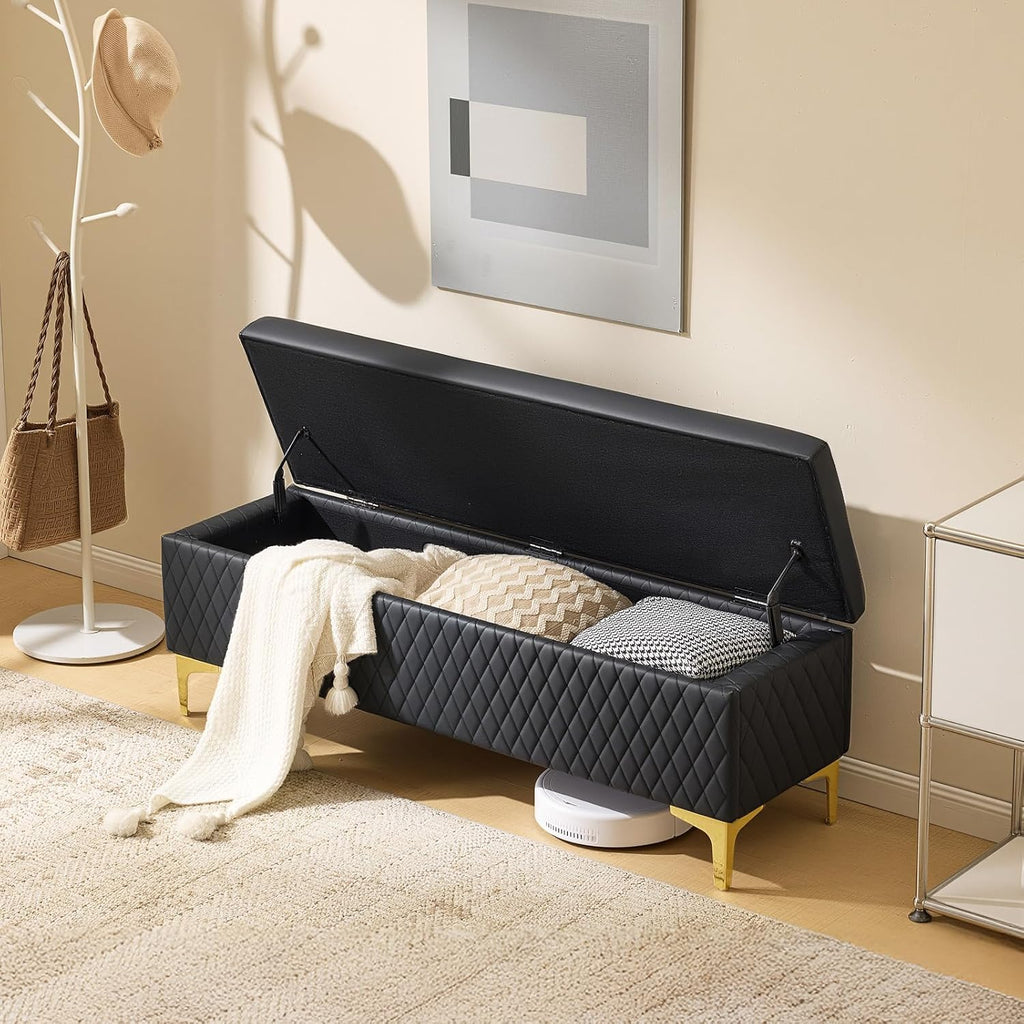OmySalon Waiting Room Bench with Storage, Faux Leather Office Guest Chair Lobby Seating, Reception Furniture for Small Salon Barbershop Conference Business