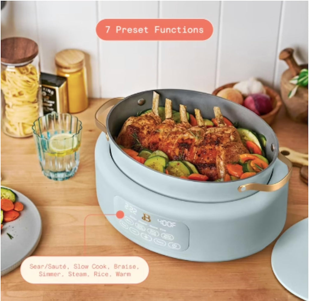 10-in-1 6Qt Electric Multi-Cooker – Slow Cooker, Rice Cooker, Steamer & More | Touch Control, Oven-Safe, Dishwasher-Safe (Hydrangea Blue)