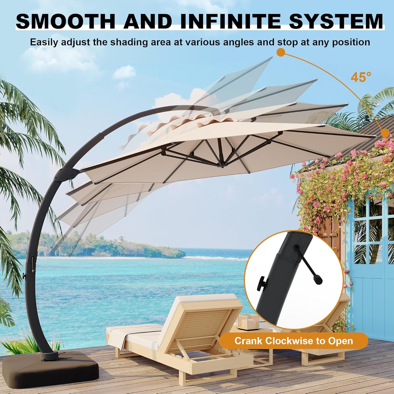 Garvee Outdoor Patio Umbrella with Base Included, 11FT Large Sun Shade Cantilever Umbrella with 360° Rotation, Aluminium Curved Cantilever Umbrella Heavy Duty for Patio Garden Backyard
