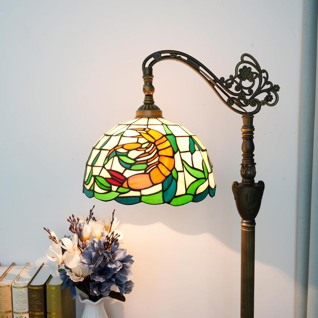Tiffany Floor Lamp 12 Inch Stained Glass Orange Shrimp Tiffany Style Reading Lamp Retro Home Decoraton Comfortable and Atmosphere Suitable Living Room Bedroom Coffee Shop Restaurant Study