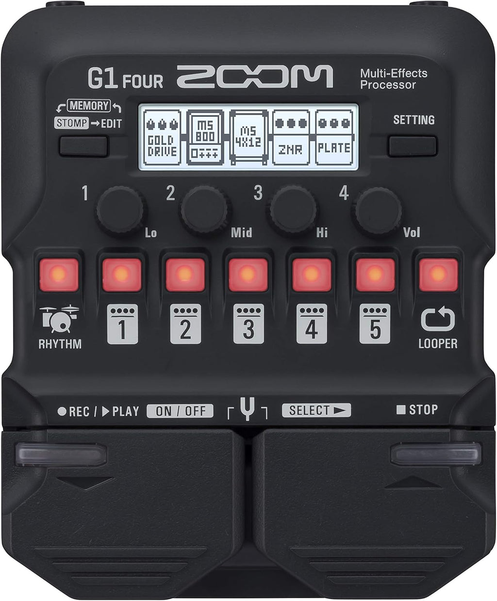 Zoom G1 FOUR Guitar Multi-Effects Processor with 70+ Effects & Amp Modeling, Looper, Rhythm Section, Tuner, Battery Powered