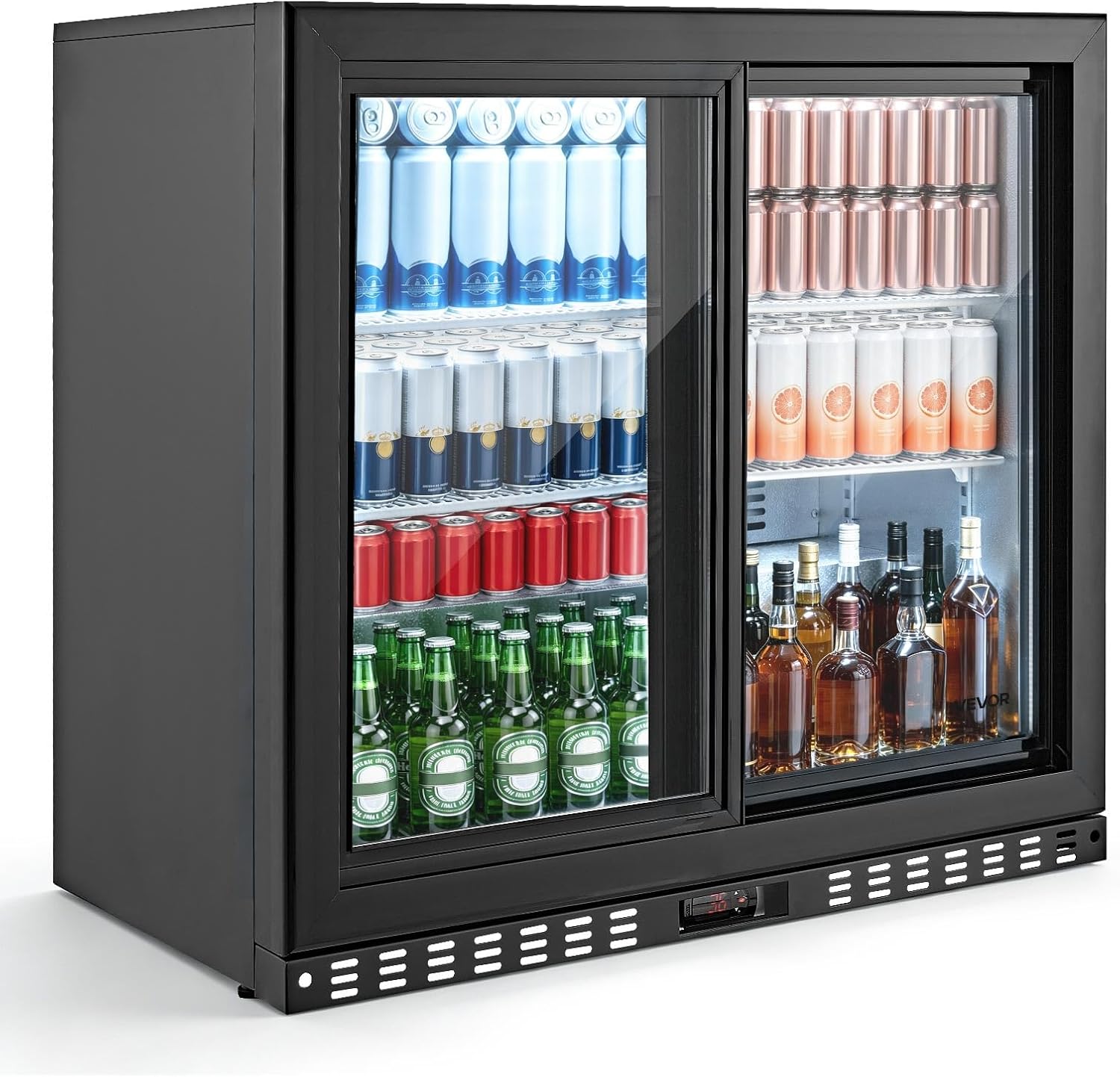 VEVOR Back Bar Cooler, 7.4 Cu. Ft Commercial Beverage Refrigerator, Under Counter Bar Fridge with 2 Sliding Doors, LED Lighting, Adjustable Shelves, Low-E Glass Display Cooler for Beer, Wine, Drink