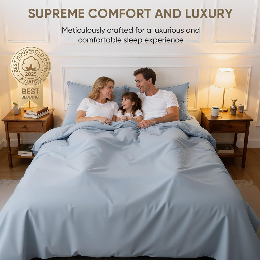TWK 1200 Thread Count 100% Egyptian Cotton Sheets Bed Set,Thickness,Long-Lasting Durability,Resists Pilling,Deep Pocket Up to 18",with a Laundry Bag (French Blue, King)