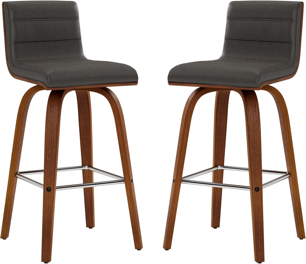 Armen Living Vienna 26" Counter Height Swivel Grey Faux Leather and Walnut Wood Bar Stool