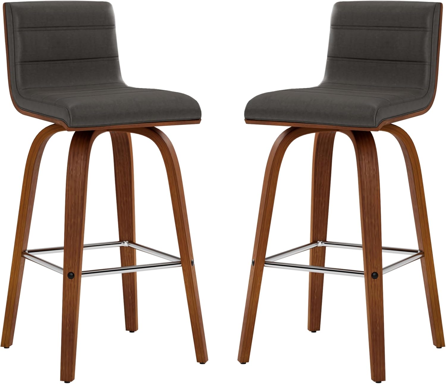 Armen Living Vienna 26" Counter Height Swivel Grey Faux Leather and Walnut Wood Bar Stool