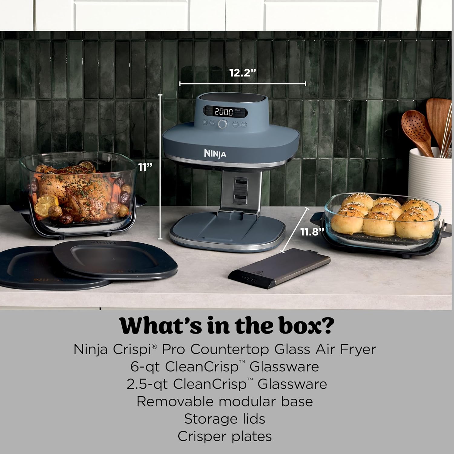 Ninja Crispi Pro 6-in-1 Glass Air Fryer | With Nontoxic, 6qt & 2.5qt Containers & Lids | Microwave, Freezer, Dishwasher Safe | 450°F Max Temp | 1800 Watt | Cyberspace | AS101CY