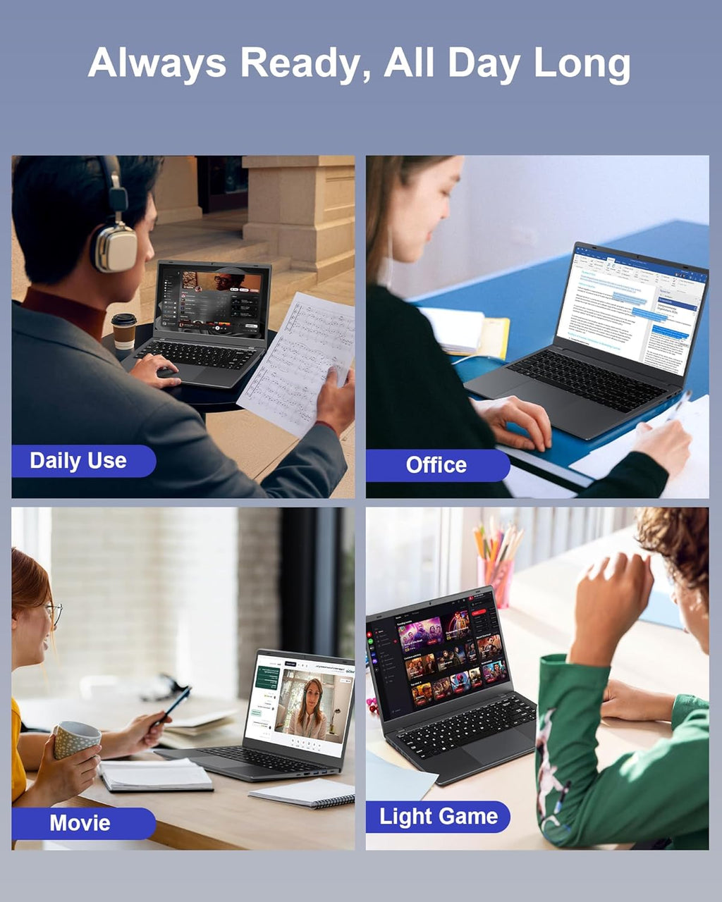 Laptop Computer 14 Inch - 12GB RAM 256GB SSD Laptops, Pentium Gold 6500Y Processor (Up to 3.4GHz), IPS FHD Display, 38WH Battery, Larger Keyboard, HDMI, Type C, PC Laptop for Business and Student