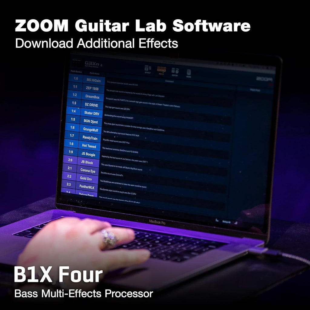 Zoom B1X FOUR Bass Multi-Effects Processor with Expression Pedal, 70+ Built-in Effects, Amp Modeling, Looper, Rhythm Section, Tuner, Battery Powered