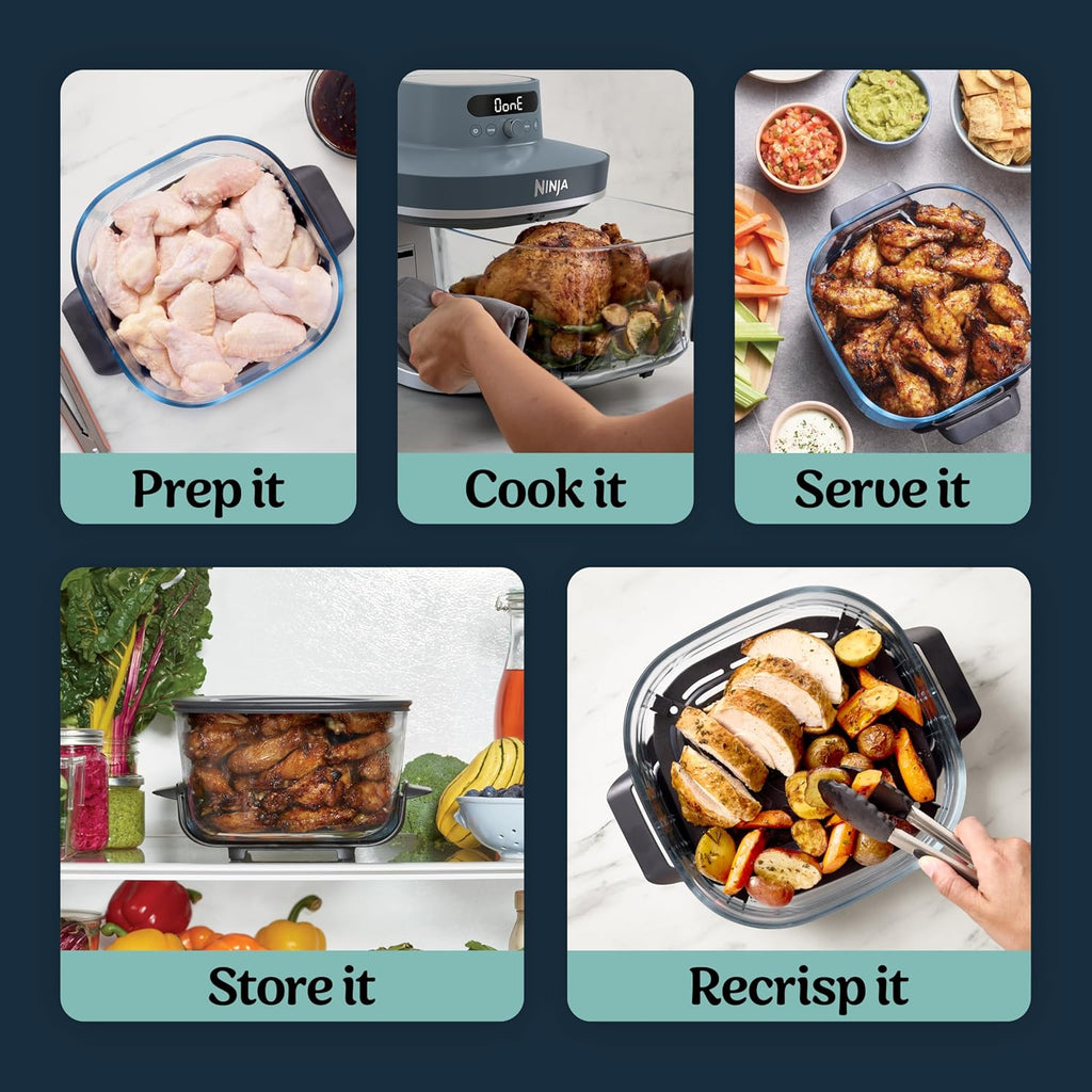 Ninja Crispi Pro 6-in-1 Glass Air Fryer | With Nontoxic, 6qt & 2.5qt Containers & Lids | Microwave, Freezer, Dishwasher Safe | 450°F Max Temp | 1800 Watt | Cyberspace | AS101CY