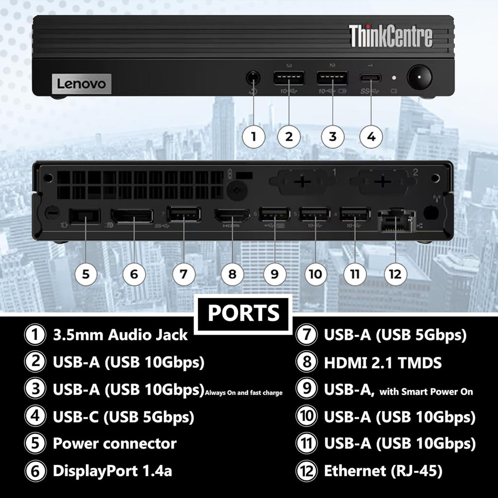 Lenovo ThinkCentre Tiny M70q Intel 10-Core i5-14400T (Beat i7-13700T), 16GB DDR5 RAM, 256GB NVMe SSD, WiFi 6, Bluetooth, RJ-45, DP Port, HDMI, Win 11 Pro, AI Business Desktop, 3 Yr Wty