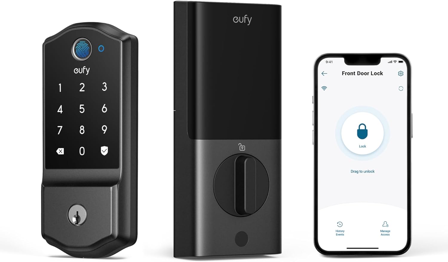 eufy Security Smart Lock C220, Fingerprint Keyless Entry Door Lock, Built-in Wi-Fi, App Remote Control, Front Door Smart Lock Deadbolt, 8Months Battery, Reliable Power, IP53, Black, Traditional