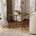 24/7 Shop at Home Lalia Modern Square End Table with X-Brace Metal Base, Tempered Glass Top, Hammered Steel Frame for Living Room, Matte Gold