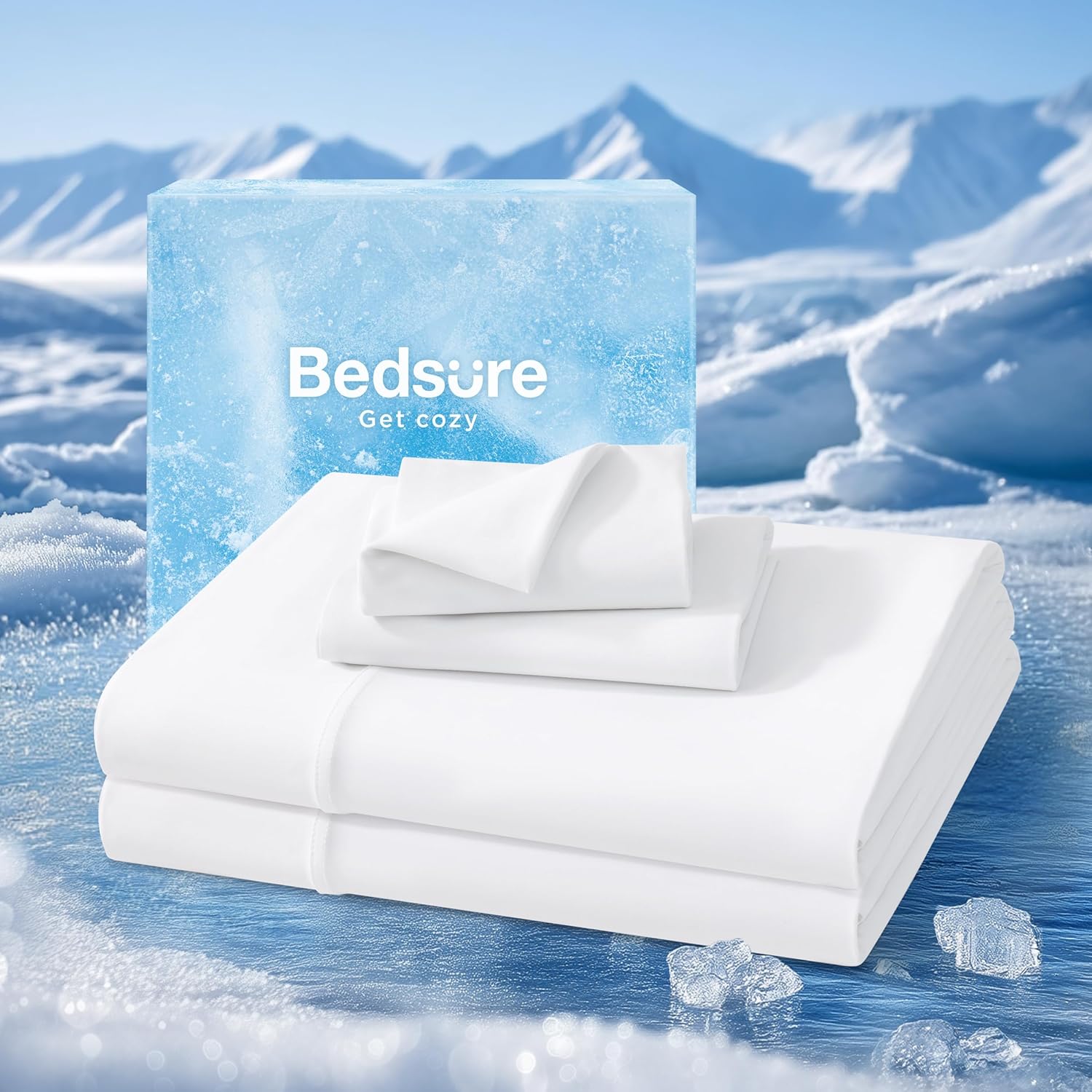 Bedsure Cooling Sheets Queen Size, Cooling Bed Sheets for Hot Sleepers, Chill Cool Sheet, Deep Pocket Up to 18 Inches, Soft & Breathable Queen Sheet Set, 4 Pieces, White