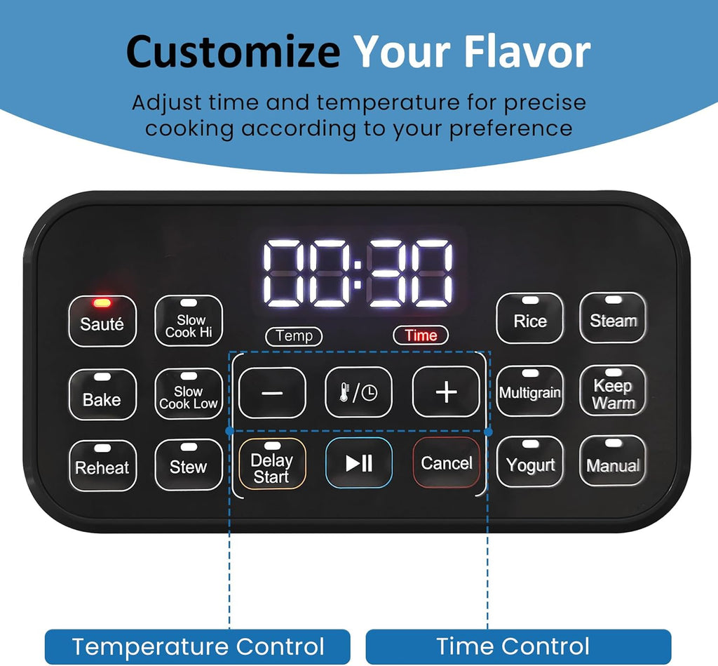 12-in-1 Multicooker, 6.5QT Slow Cooker Roaster Oven, Digital Programmable Multi Functional Pot with Timer Temp Control Delay Start Glass Lid Removable Nonstick Pot, Roast/Steam Rack, Red