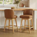 CHITA 26.8" Swivel Counter Height Bar Stools, Modern Upholstered Counter Stools with Back and Wood Legs for Kitchen Island, Home Bar, Set of 2, Saddle Brown Faux Leather