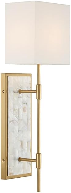 Savoy House 9-6512-1-322 Eastover Mid-Century Modern Traditional Vintage White Fabric Wall Sconce, 1-Light 60 Watt, 22" H x 7" W, Warm Brass