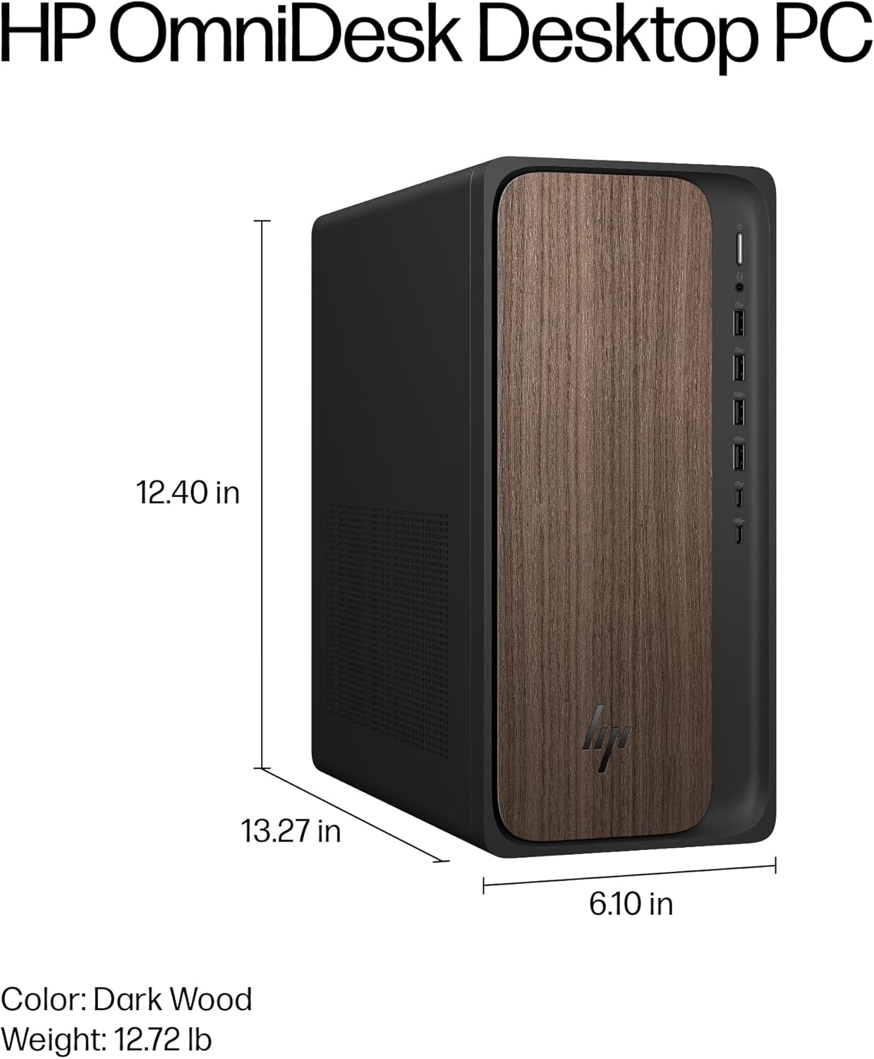HP OmniDesk Desktop PC, Intel Core Ultra 5 225, 16 GB RAM, 512 GB SSD, Intel Graphics, Windows 11 Home, Microsoft Copilot, Dark Wood, M03-0010 (2025)