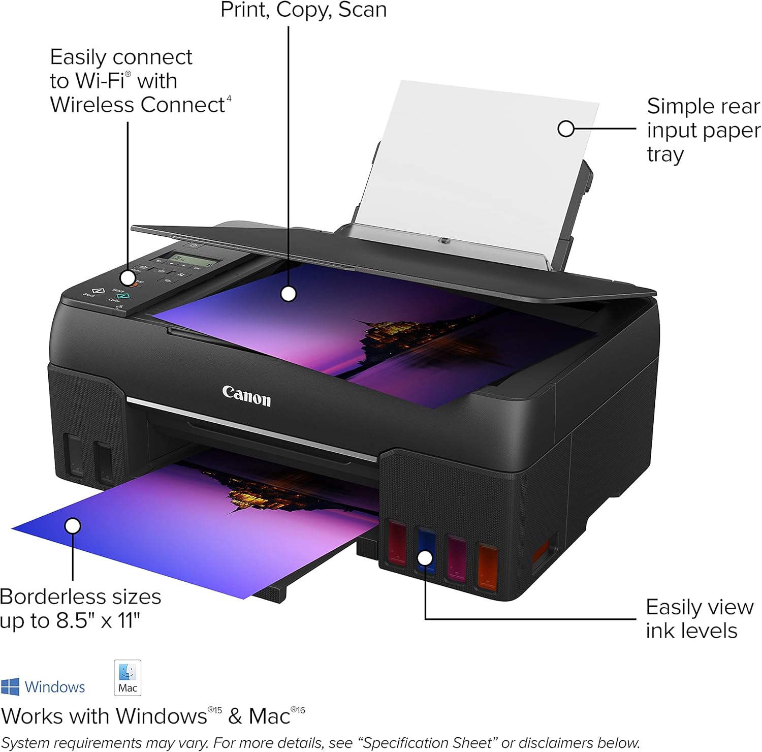 Canon PIXMA G620 Wireless MegaTank Photo All-in-One Printer Print, Copy, Scan, Black,Works with Alexa