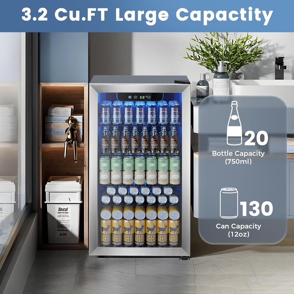 Electactic Mini Fridge 130 Can Beverage Refrigerator Cooler, 3.2 Cu.Ft Drink Fridge forSoda Wine Beer, Digital Temperature Control Cooler for Home, Dorm, Bar