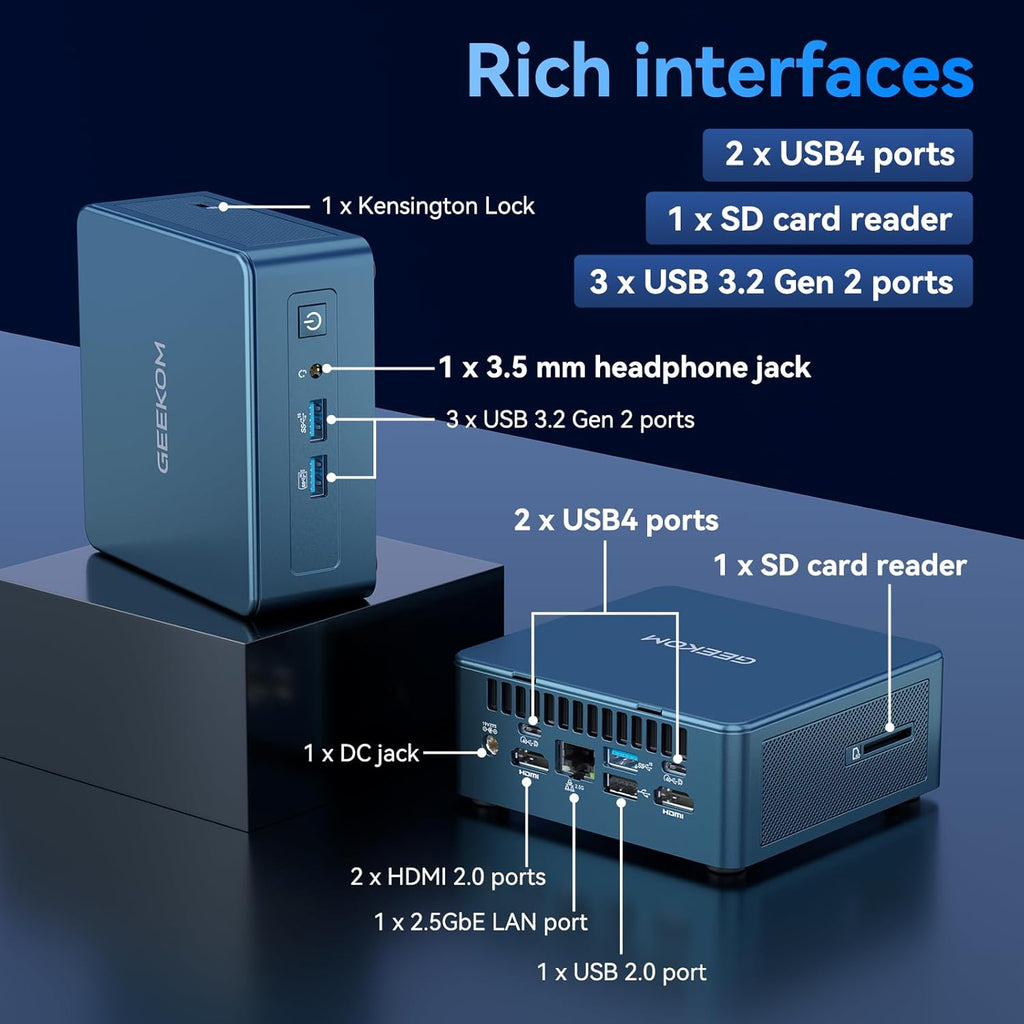 High Speed GEEKOM IT13 Mini PC 2026 with 13th Gen Intel i5-13600H |16GB RAM | 1TB SSD | Windows 11 Pro | 2 X USB4.0(40Gbps) | Quad Display| WiFi 6E |SD Slot | Intel NUC13 Replacement Desktop Computers