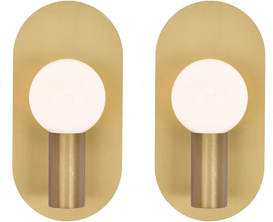 Modern Wall Sconce Set of 2, Mid Century Sconces Wall Light, Brushed Gold Wall Lighting Fixtures, Oval Stylish Wall Mount Lamp Decor for Bathroom Mirror Vanity, Living Room, Bedroom, Hallway