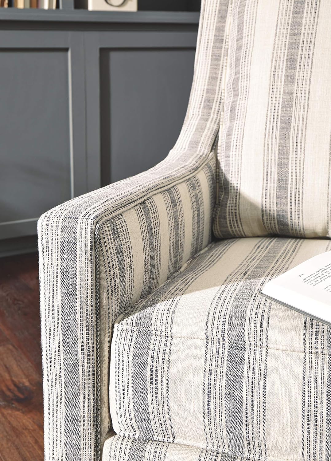Signature Design by Ashley Kambria Striped Upholstered Swivel Accent Glider Chair, Ivory & Black