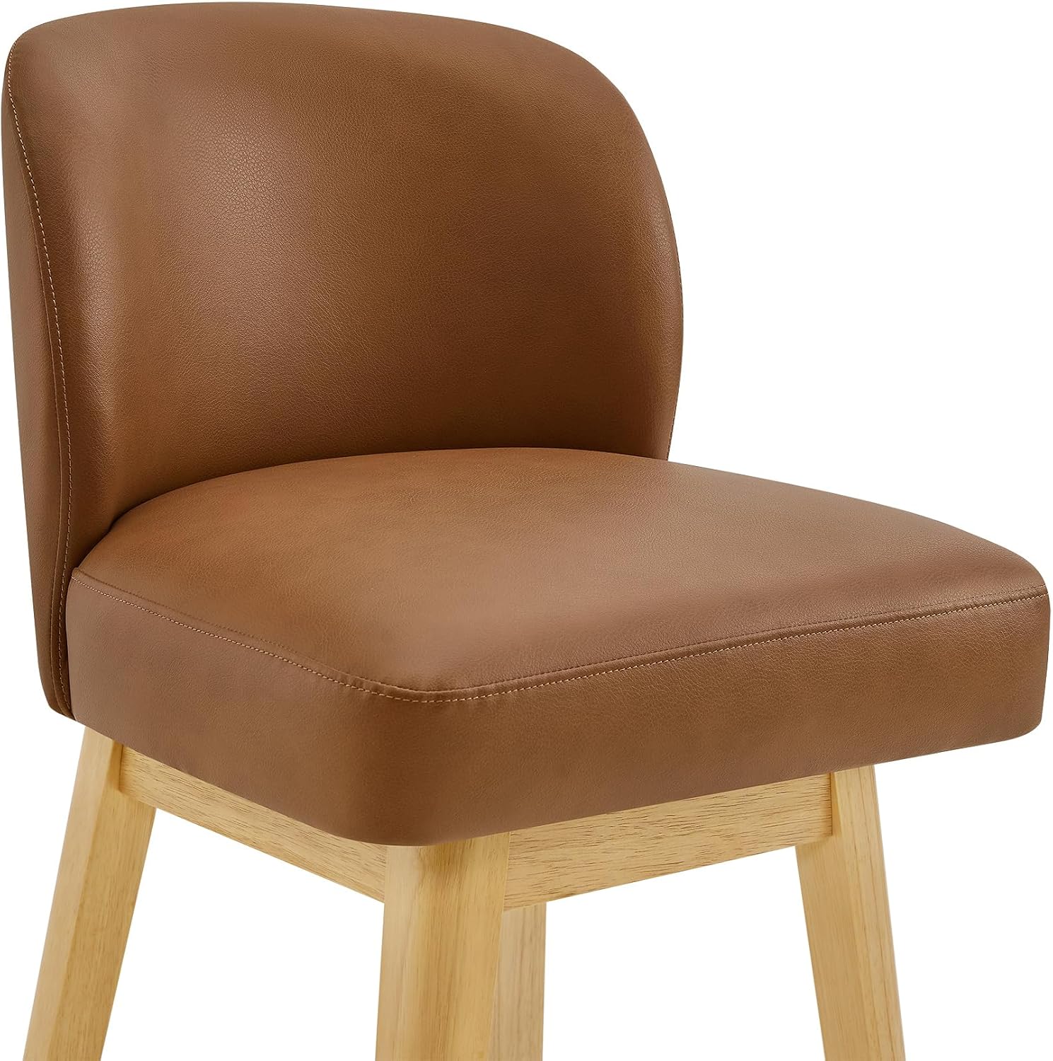 CHITA 26.8" Swivel Counter Height Bar Stools, Modern Upholstered Counter Stools with Back and Wood Legs for Kitchen Island, Home Bar, Set of 2, Saddle Brown Faux Leather