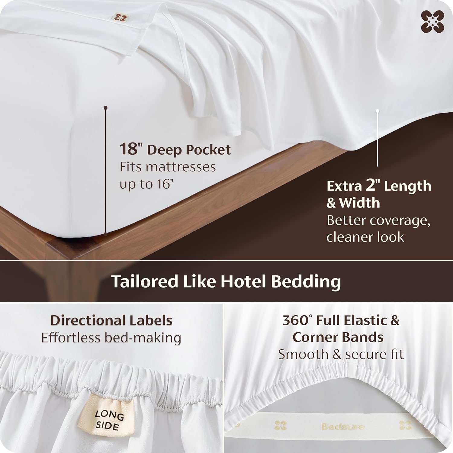 Bedsure 100% Giza Egyptian Cotton Sheets King Size - Luxury Hotel Sheets 18 Inches Deep Pocket with 4 Corner Straps, PureWoven Soft & Beathable Sateen Weave Bedsheets (White, King)