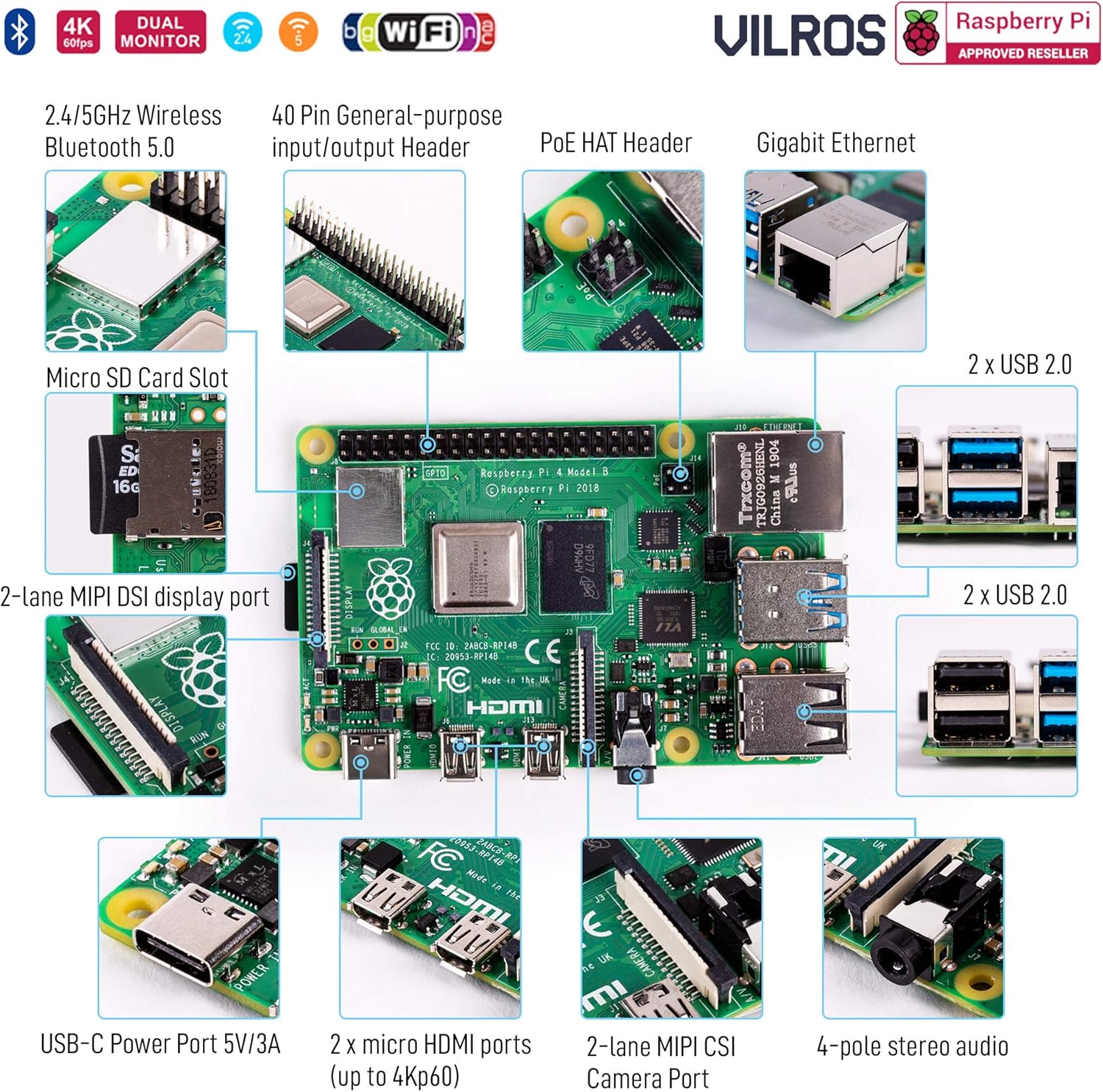 Vilros Raspberry Pi 4 Complete Starter Kit- Includes Raspberry Pi 4 Board, Fan Cooled Case, 64GB Preloaded Micro SD Card and More (4GB, Clear Transparent Case)