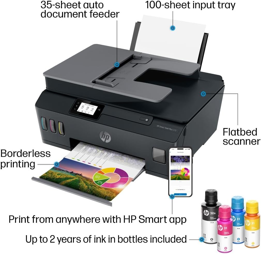 HP Smart Tank Plus 570 Wireless All-in-One Ink Tank Printer with up to 2 Years of Ink Included (5HX14A)