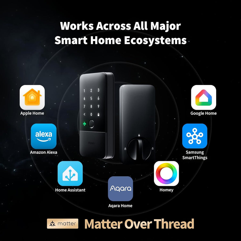 Aqara UWB Smart Lock U400, Matter Over Thread, Apple Home Key, Fingerprint Keyless Entry Deadbolt,Touchscreen Keypad, Rechargeable Battery, Supports HomeKit, Alexa, Google, Home Assistant, Black