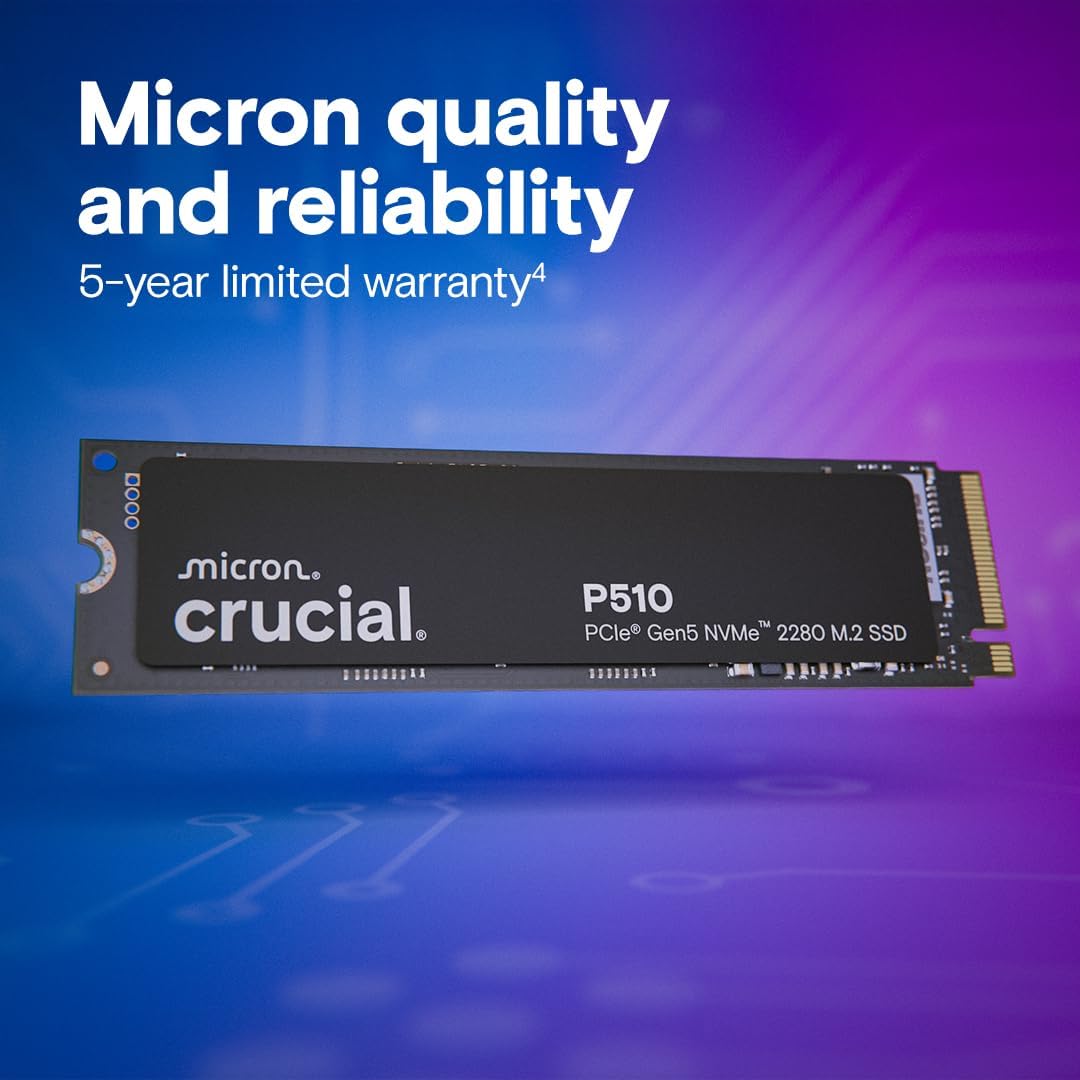 Crucial P510 PCIe Gen5 NVMe 1TB SSD, Up to 11,000MB/s, TLC NAND, Laptop & Desktop (PC) Compatible, for Gamers & Creatives, Solid State Drive – CT1000P510SSD8-01
