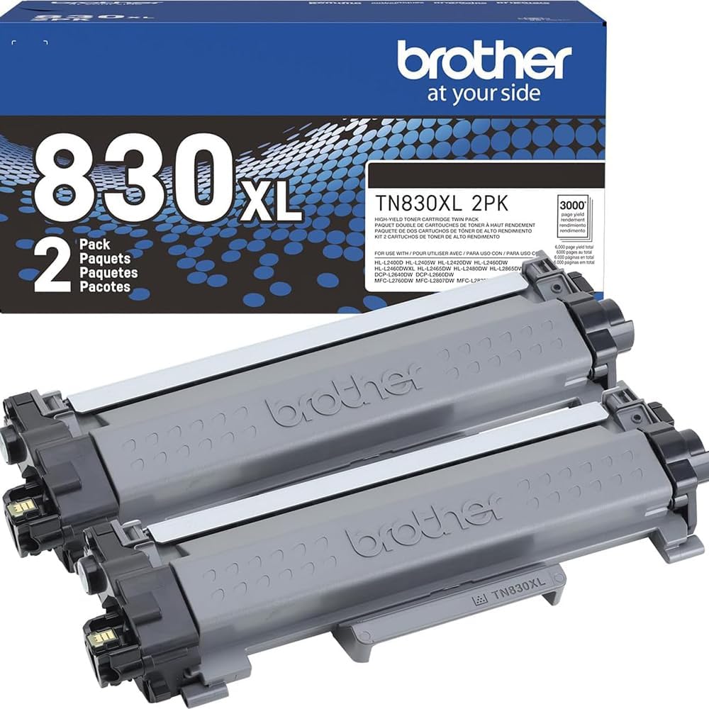 Brother DCPL2640DW Wireless Compact Monochrome Multi-Function Laser Printer Bundle High-Yield Toner, Black Twin Pack (3,000 Pages/Cartridge)