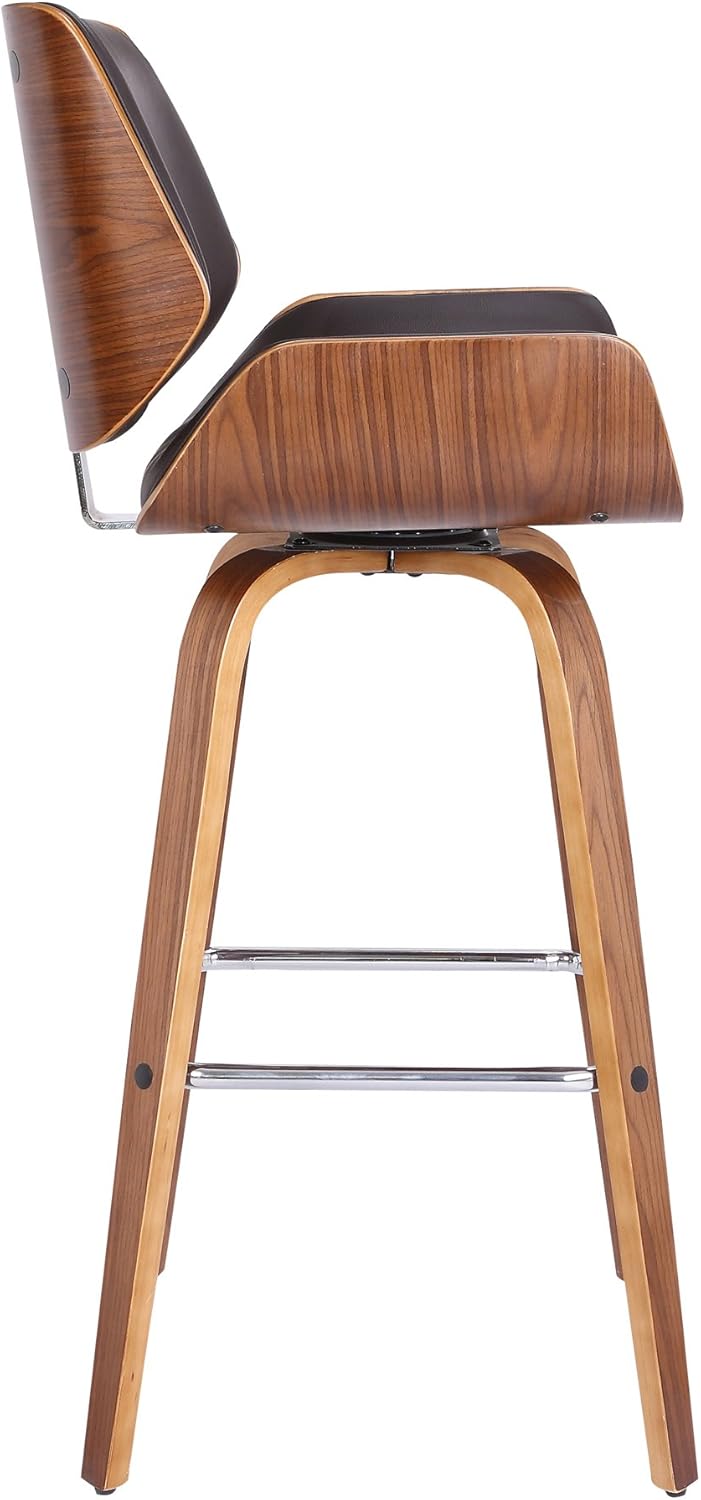 Armen Living Tyler 30" Bar Height Swivel Brown Faux Leather and Walnut Wood Bar Stool