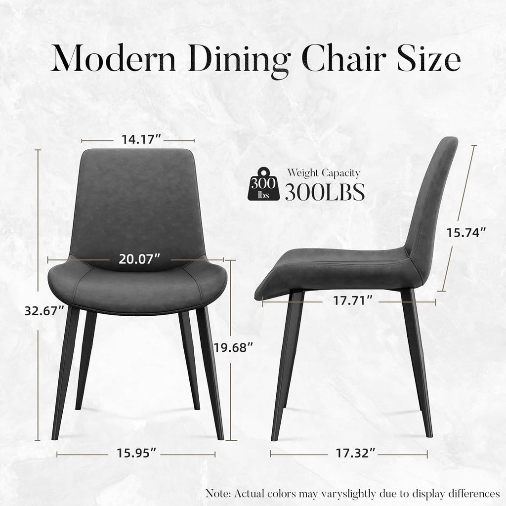 Dining Chairs Set of 2, Modern PU Leather Dining Room Chairs with Sturdy Metal Legs & Comfort Backrest for Living Room, Kitchen Nook, Coffee Shop, Bistro - Gray