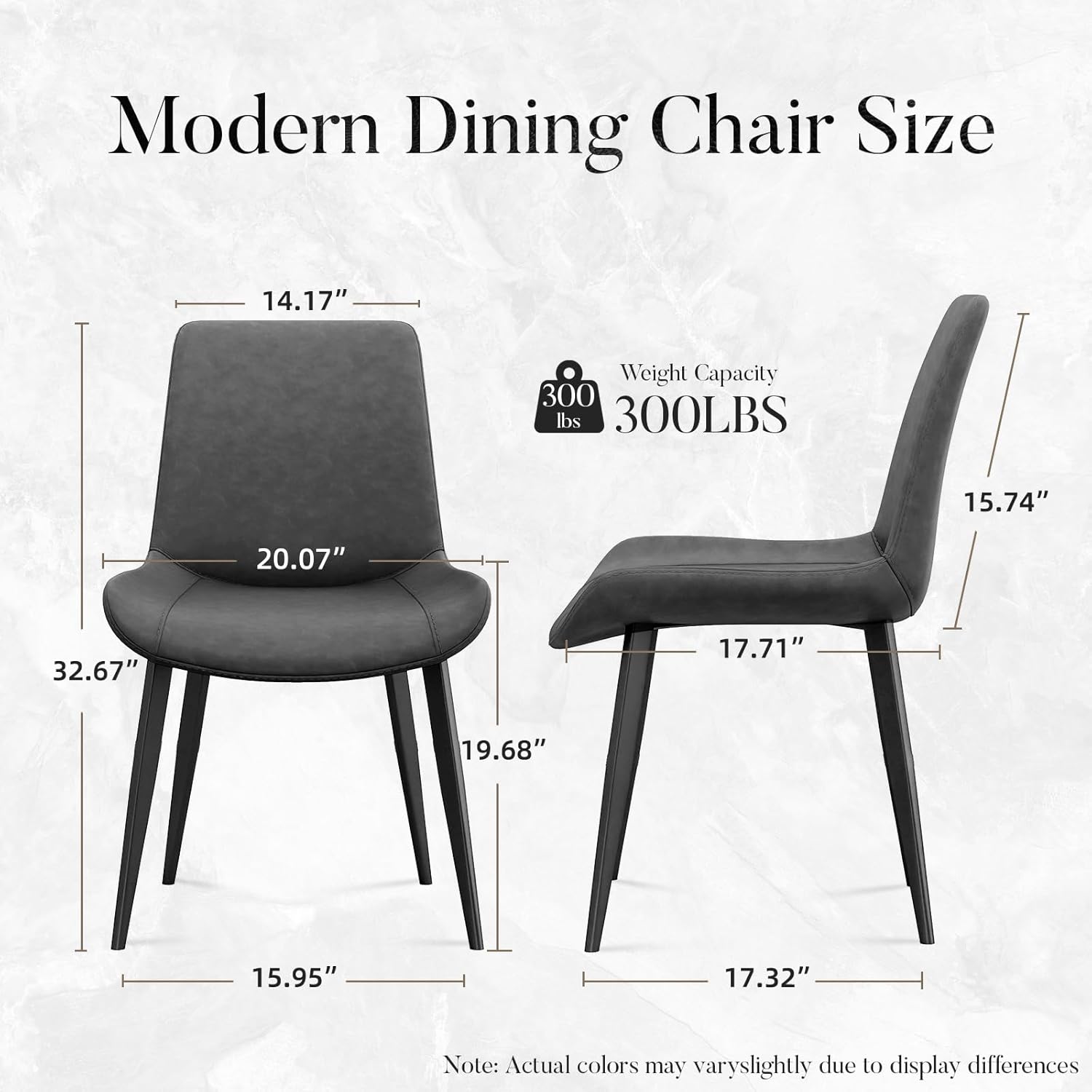 Dining Chairs Set of 2, Modern PU Leather Dining Room Chairs with Sturdy Metal Legs & Comfort Backrest for Living Room, Kitchen Nook, Coffee Shop, Bistro - Gray