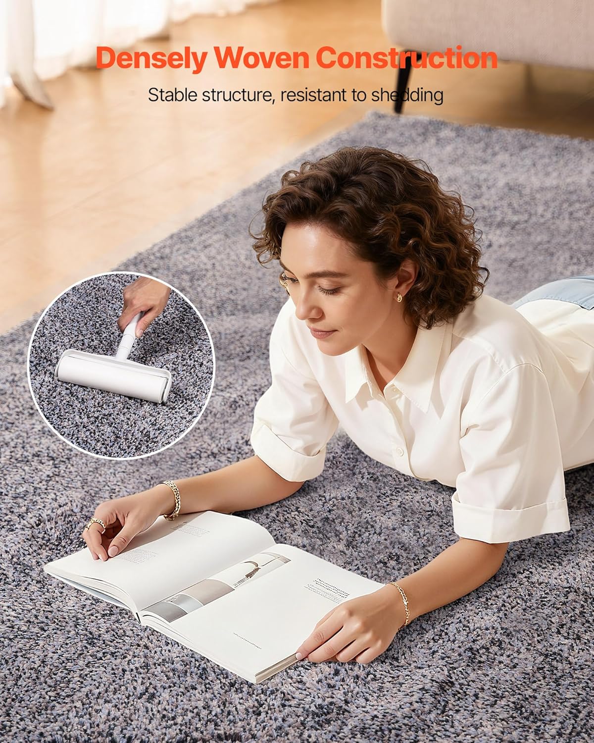 VEVOR Indoor Plush Area Rugs, 9 x 12 ft Living Room Plush Carpet Blue Gray Area Rugs Furry with Long Plushs Pile, Thick High-Pile Rug for High-Traffic Areas, Non-Shedding & Non-Slip Backing