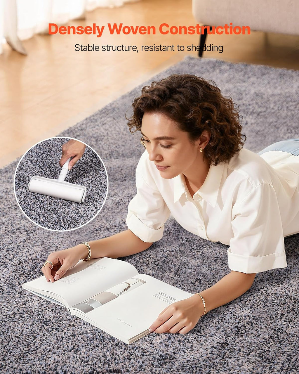 VEVOR Indoor Plush Area Rugs, 9 x 12 ft Living Room Plush Carpet Blue Gray Area Rugs Furry with Long Plushs Pile, Thick High-Pile Rug for High-Traffic Areas, Non-Shedding & Non-Slip Backing