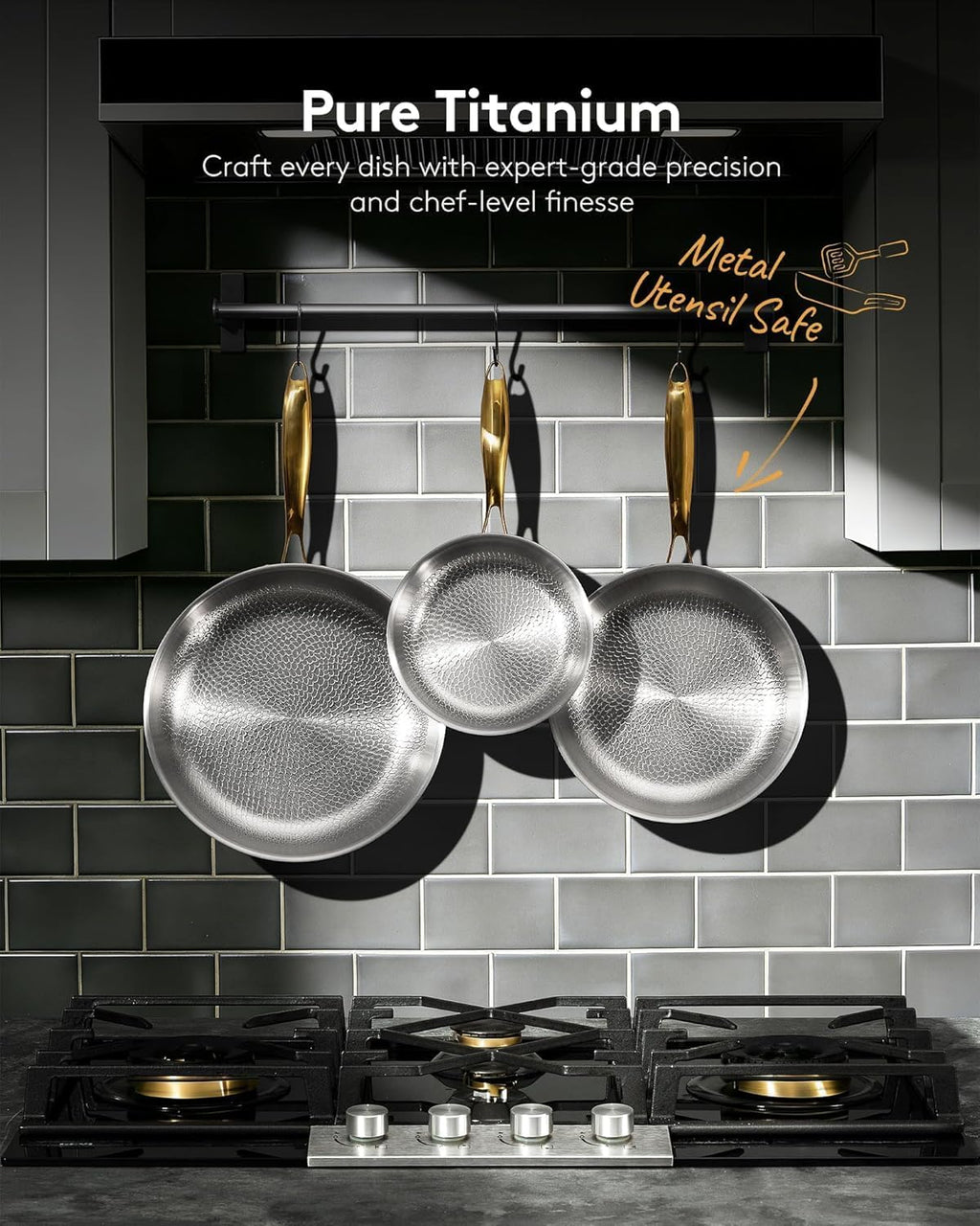 Titanium Pans for Cooking | 12 Inch Pure Tagine Titanium Skillet with Lid | Hammered Chef-Grade Design | PFAS/PFOA/PTFE-Free | Induction & Oven-Safe