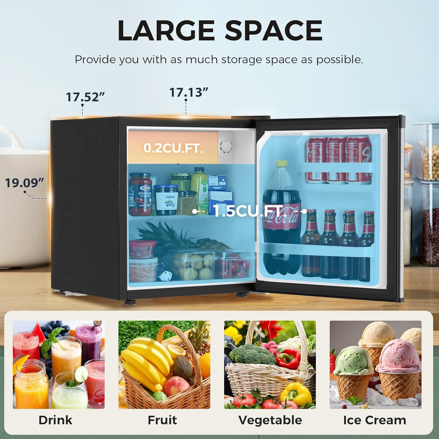 Antarctic Star 1.7 Cu.Ft Compact Refrigerator,Adjustable Thermostat,Removable Glass Shelf,Single Reversible Door Mini Fridge for Bedroom,Office,Dorm,Silver